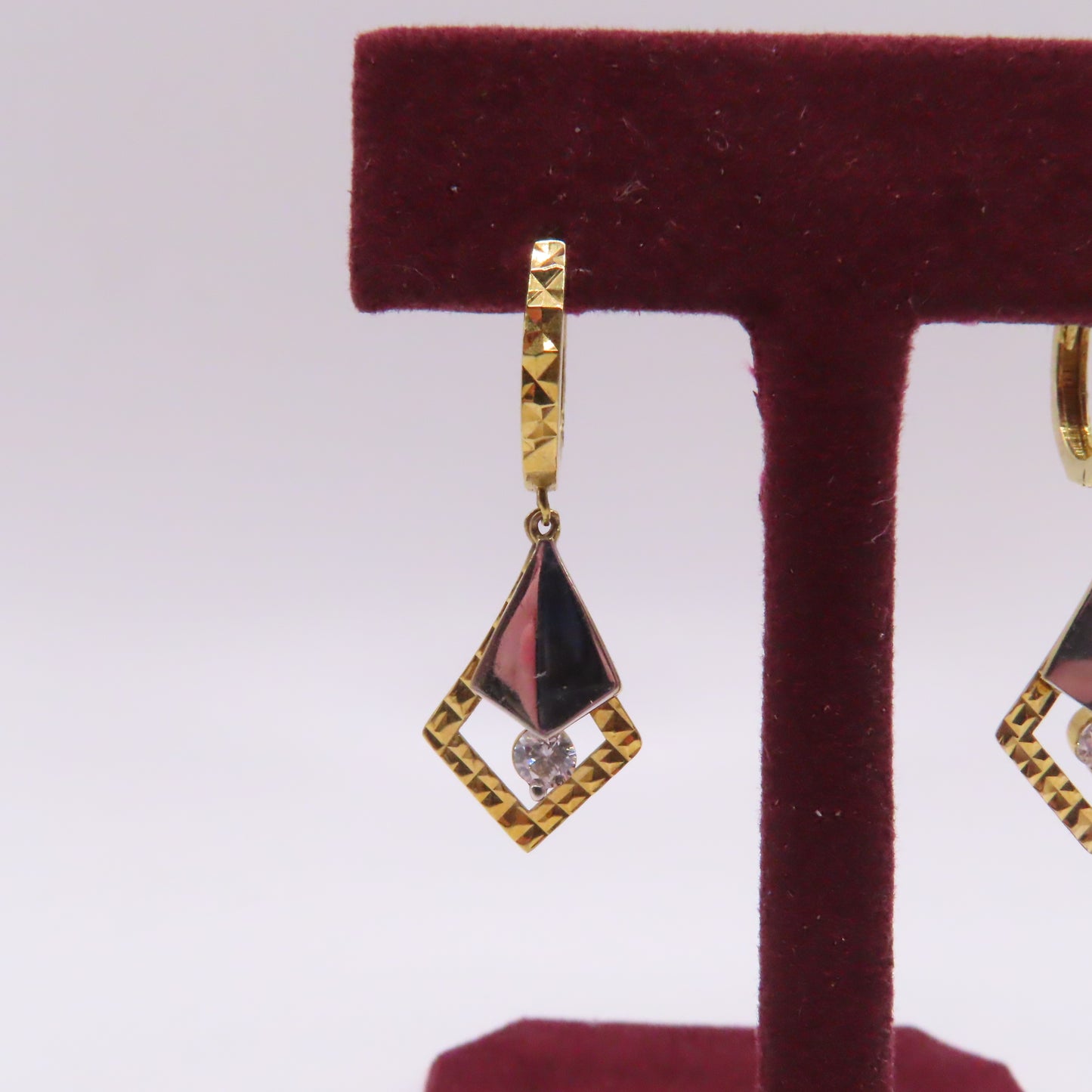 10K Two Tone Yellow & White Gold Kite Geometric Dangle Earrings 1" 1.9g
