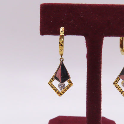 10K Two Tone Yellow & White Gold Kite Geometric Dangle Earrings 1" 1.9g