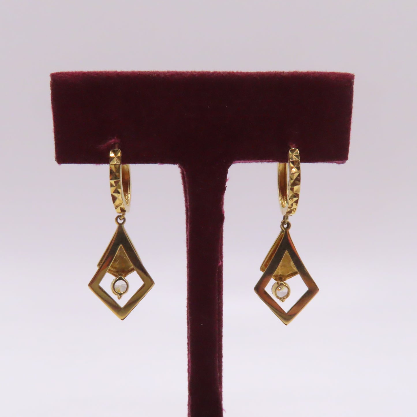 10K Two Tone Yellow & White Gold Kite Geometric Dangle Earrings 1" 1.9g