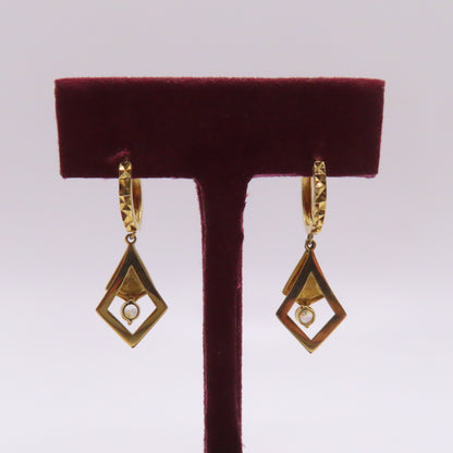 10K Two Tone Yellow & White Gold Kite Geometric Dangle Earrings 1" 1.9g