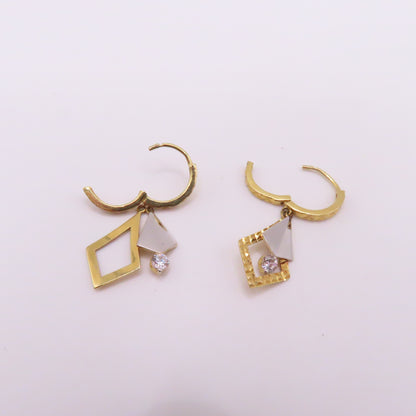 10K Two Tone Yellow & White Gold Kite Geometric Dangle Earrings 1" 1.9g