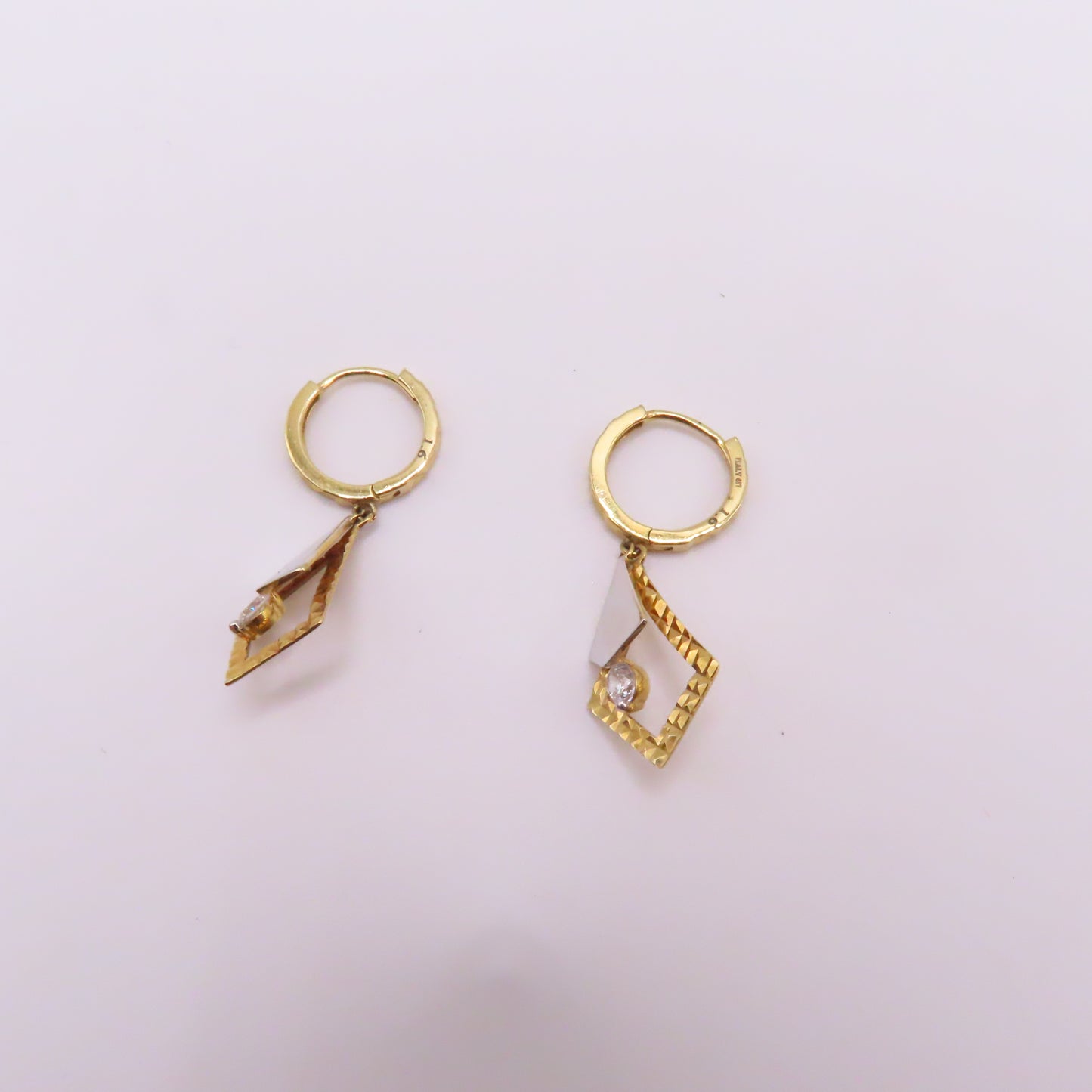 10K Two Tone Yellow & White Gold Kite Geometric Dangle Earrings 1" 1.9g