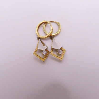 10K Two Tone Yellow & White Gold Kite Geometric Dangle Earrings 1" 1.9g