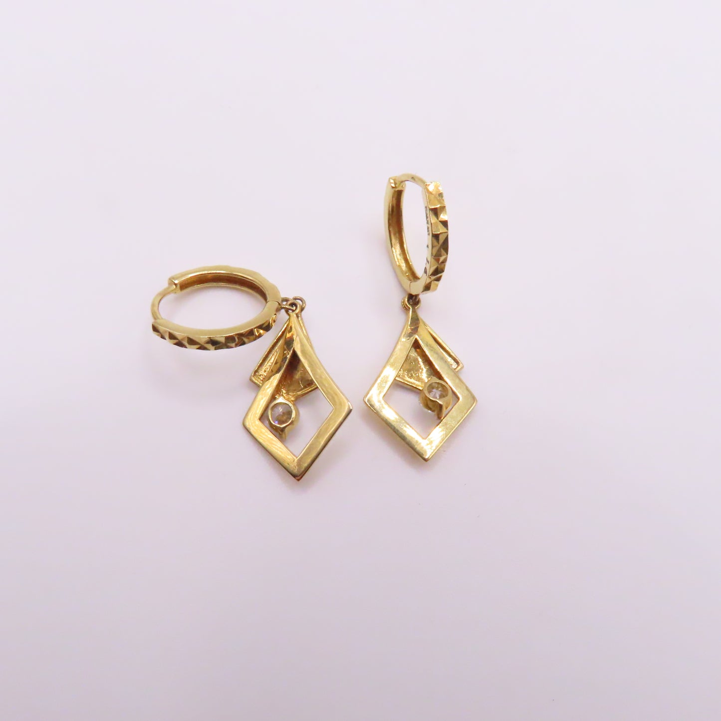 10K Two Tone Yellow & White Gold Kite Geometric Dangle Earrings 1" 1.9g