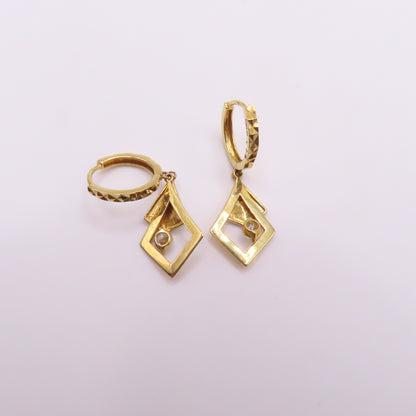 10K Two Tone Yellow & White Gold Kite Geometric Dangle Earrings 1" 1.9g