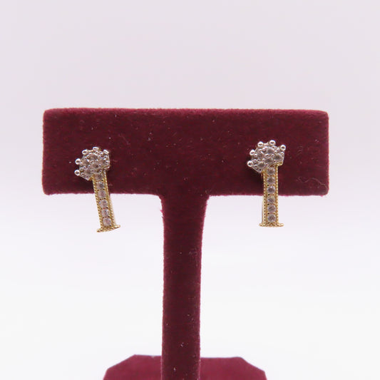 10K Two Tone Yellow & White Gold Bar Pavé Stud Earrings 1.3g