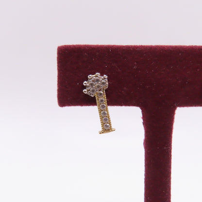 10K Two Tone Yellow & White Gold Bar Pavé Stud Earrings 1.3g