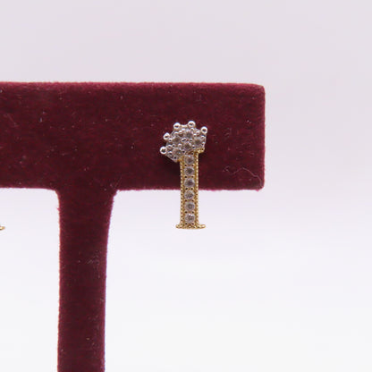 10K Two Tone Yellow & White Gold Bar Pavé Stud Earrings 1.3g