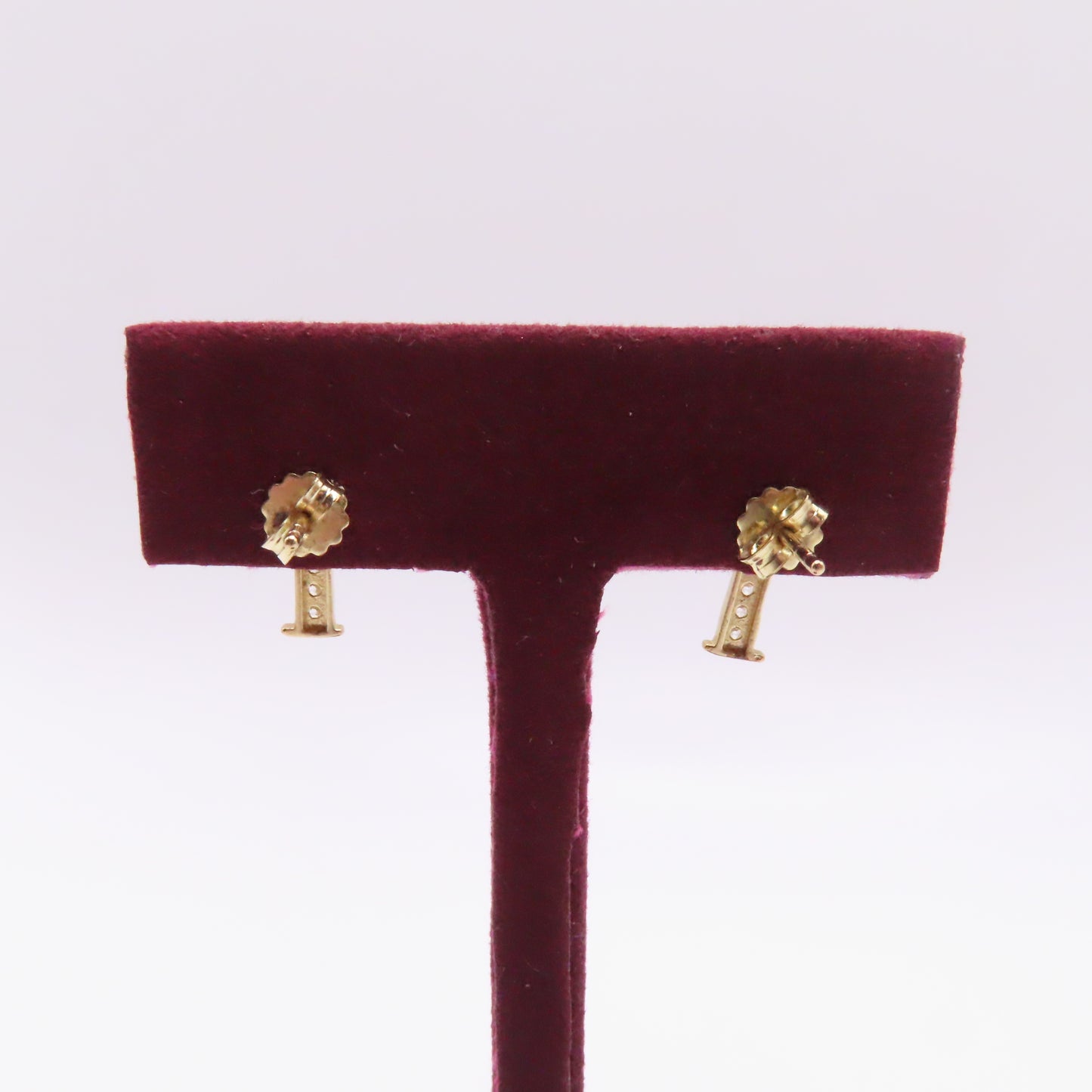 10K Two Tone Yellow & White Gold Bar Pavé Stud Earrings 1.3g