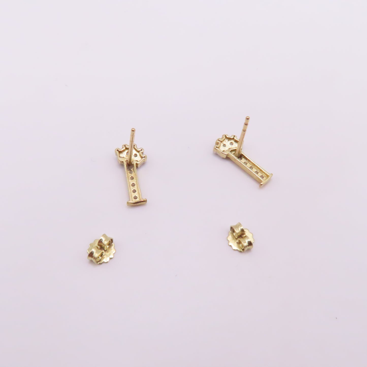 10K Two Tone Yellow & White Gold Bar Pavé Stud Earrings 1.3g