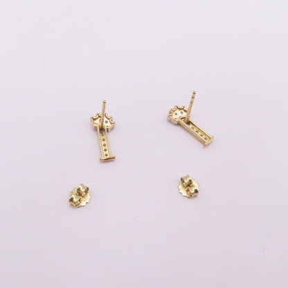 10K Two Tone Yellow & White Gold Bar Pavé Stud Earrings 1.3g
