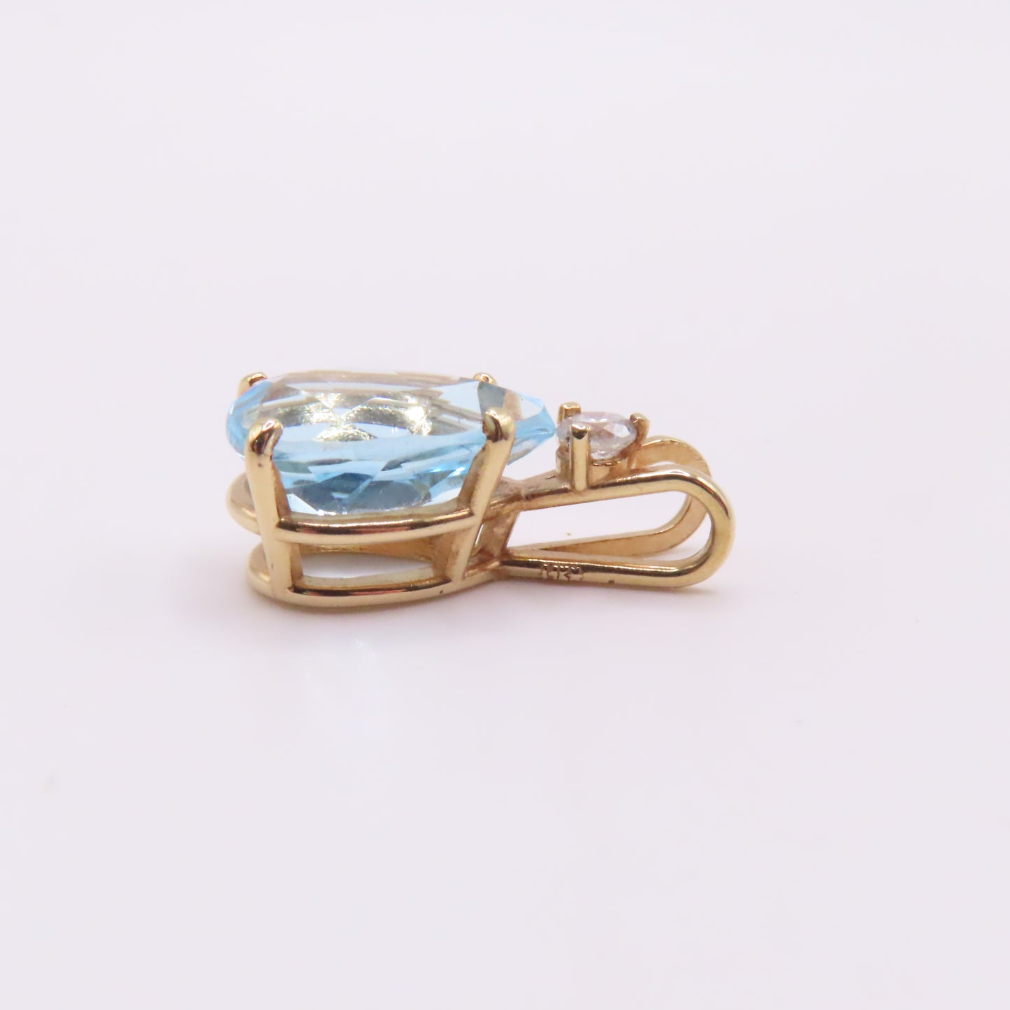 14K Yellow Gold Pear Blue Topaz & Round Diamond Pendant 3/4" 2g