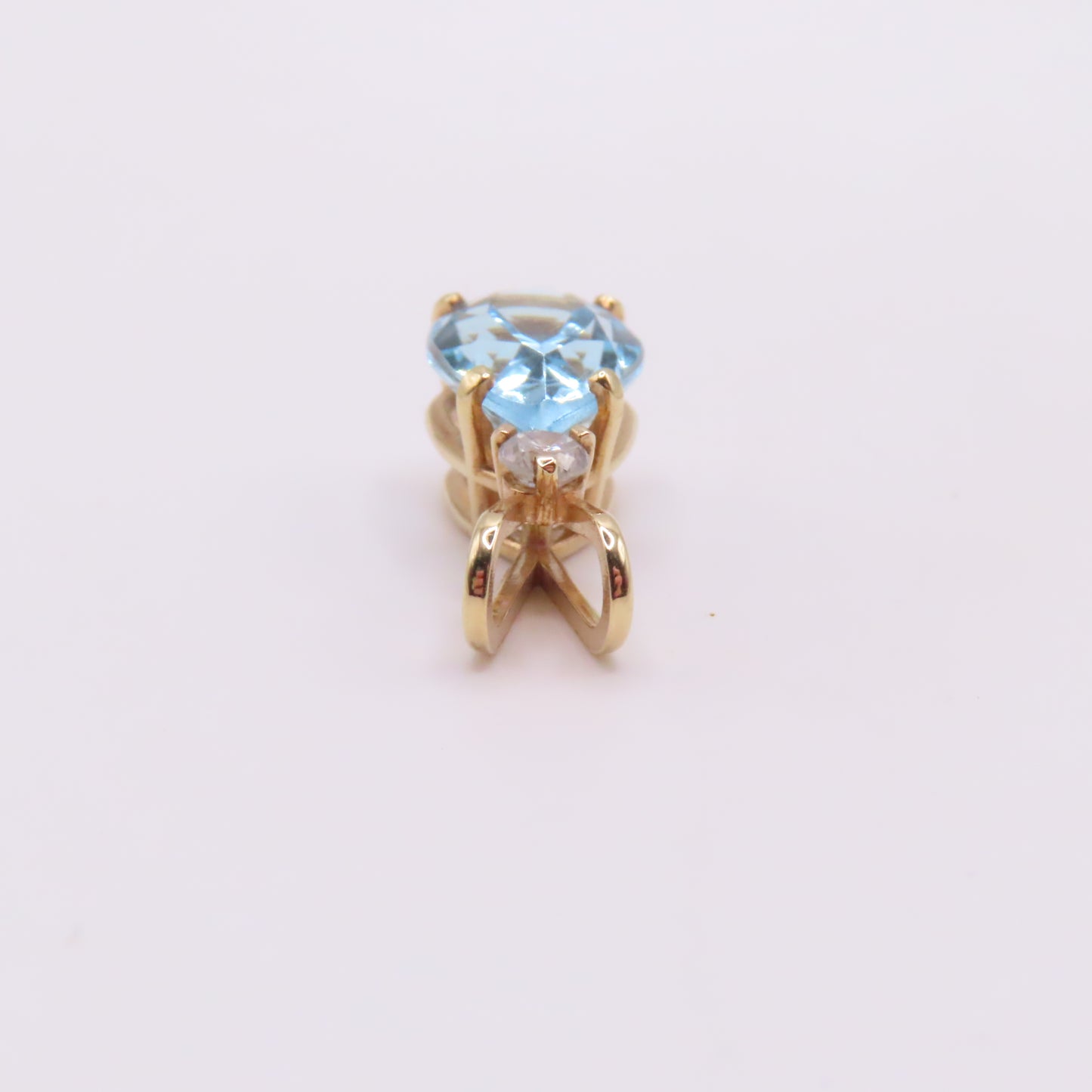 14K Yellow Gold Pear Blue Topaz & Round Diamond Pendant 3/4" 2g
