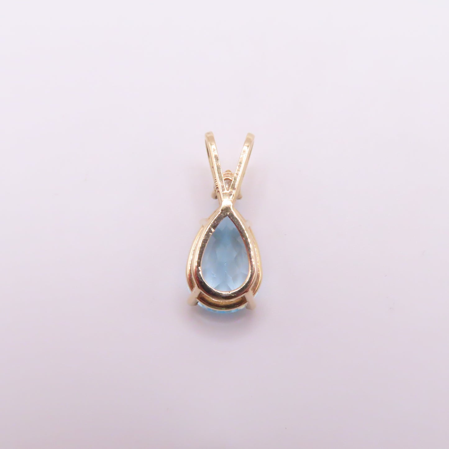 14K Yellow Gold Pear Blue Topaz & Round Diamond Pendant 3/4" 2g