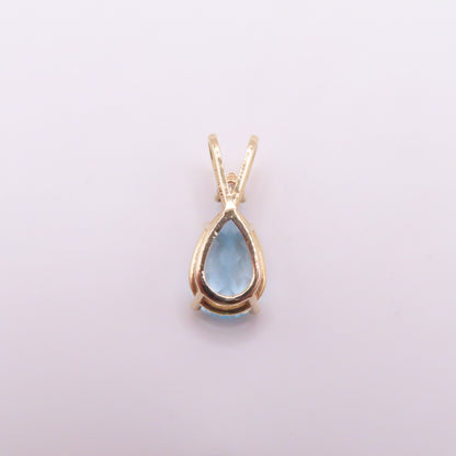 14K Yellow Gold Pear Blue Topaz & Round Diamond Pendant 3/4" 2g