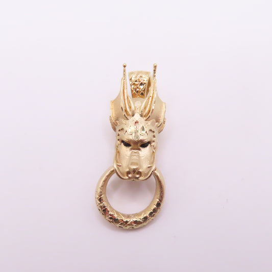 10K Yellow Gold Dragon Head Knocker Pendant 1-1/4" 2.8g