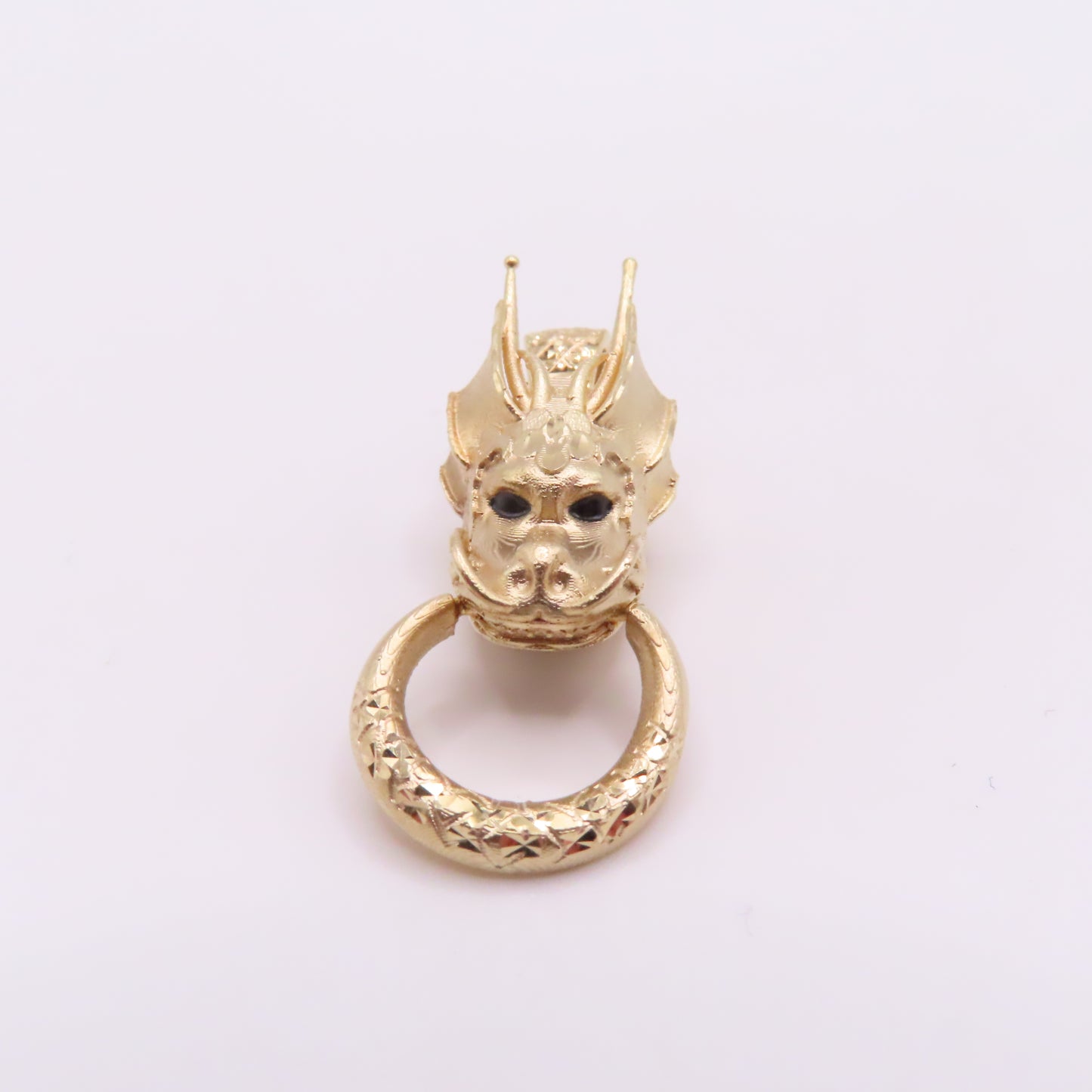 10K Yellow Gold Dragon Head Knocker Pendant 1-1/4" 2.8g