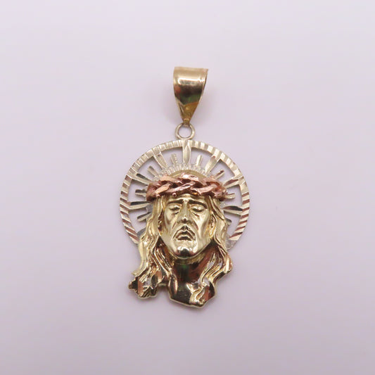 10K Tri Tone Gold Jesus Christ Head Pendant 1-3/4" 6.6g