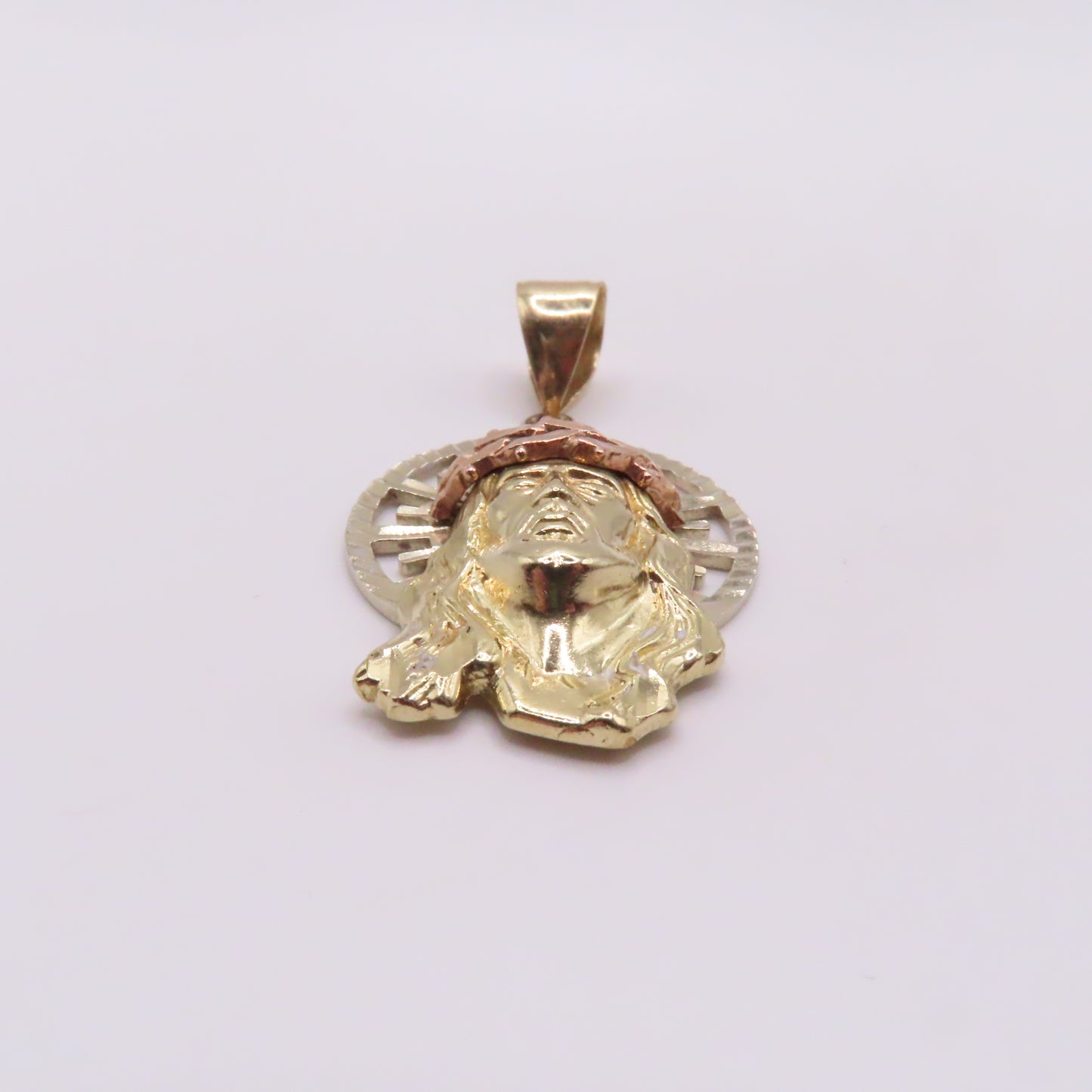 10K Tri Tone Gold Jesus Christ Head Pendant 1-3/4" 6.6g