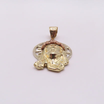 10K Tri Tone Gold Jesus Christ Head Pendant 1-3/4" 6.6g