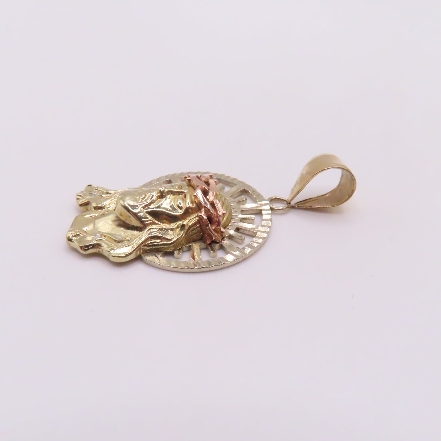 10K Tri Tone Gold Jesus Christ Head Pendant 1-3/4" 6.6g