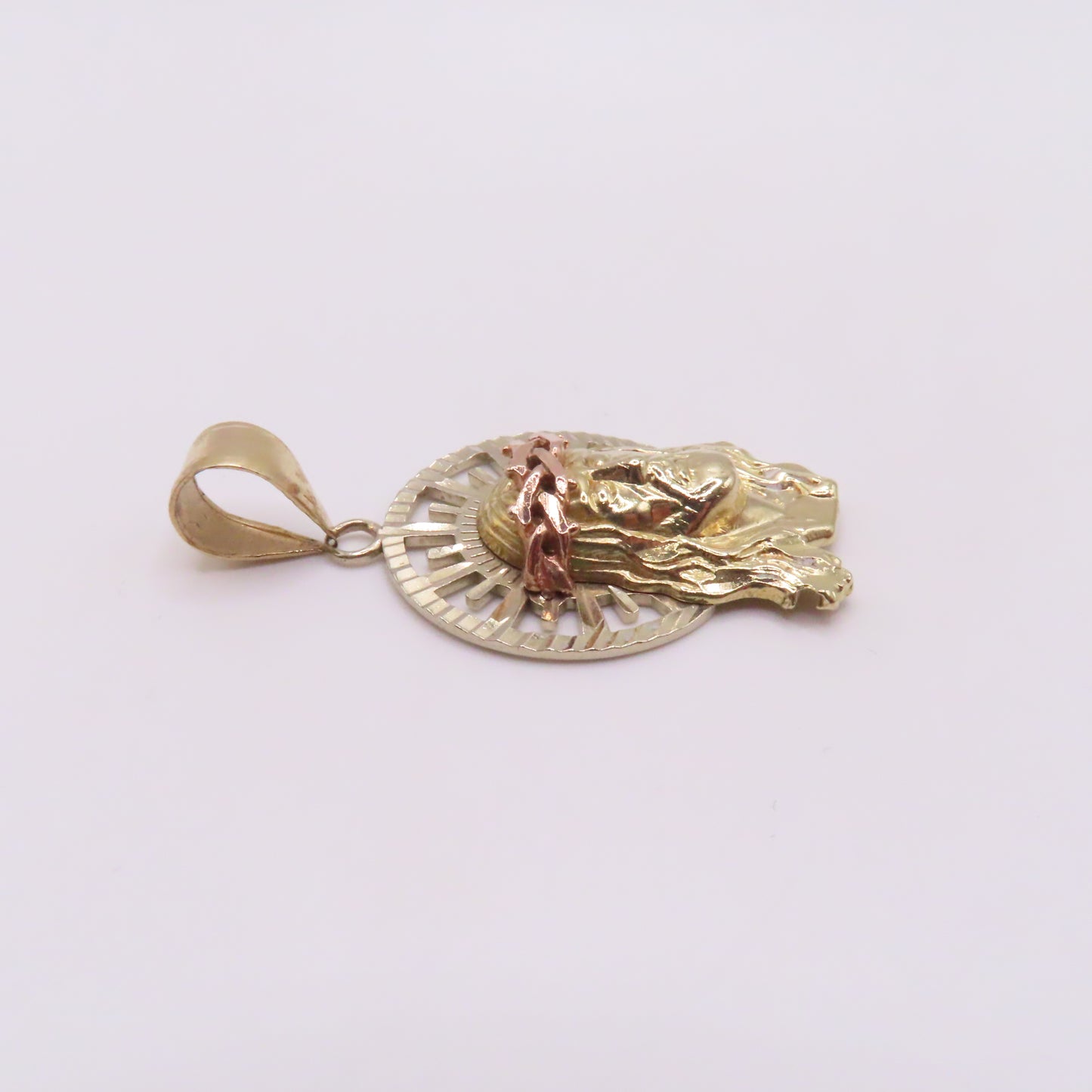 10K Tri Tone Gold Jesus Christ Head Pendant 1-3/4" 6.6g