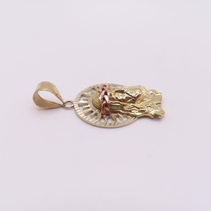 10K Tri Tone Gold Jesus Christ Head Pendant 1-3/4" 6.6g