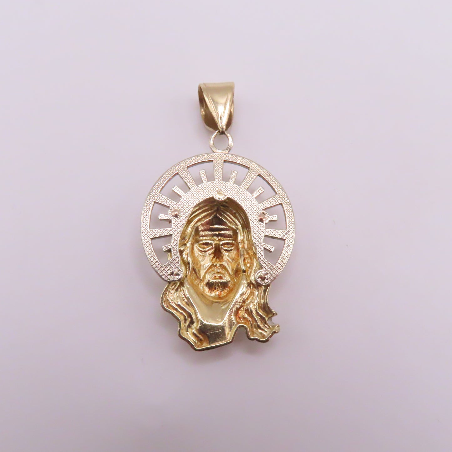 10K Tri Tone Gold Jesus Christ Head Pendant 1-3/4" 6.6g