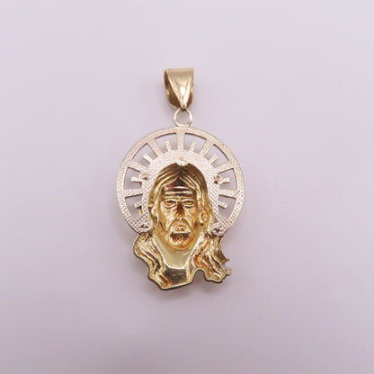10K Tri Tone Gold Jesus Christ Head Pendant 1-3/4" 6.6g