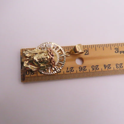 10K Tri Tone Gold Jesus Christ Head Pendant 1-3/4" 6.6g
