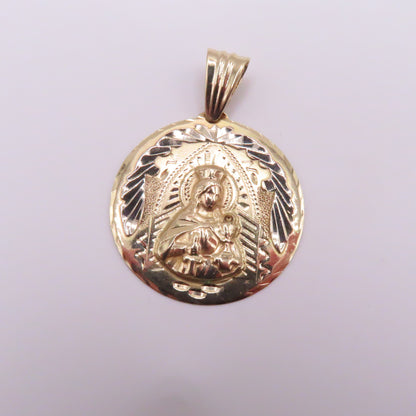 14K Two Tone Yellow & White Gold Round Saint Barbara Medallion Pendant 2" 10g