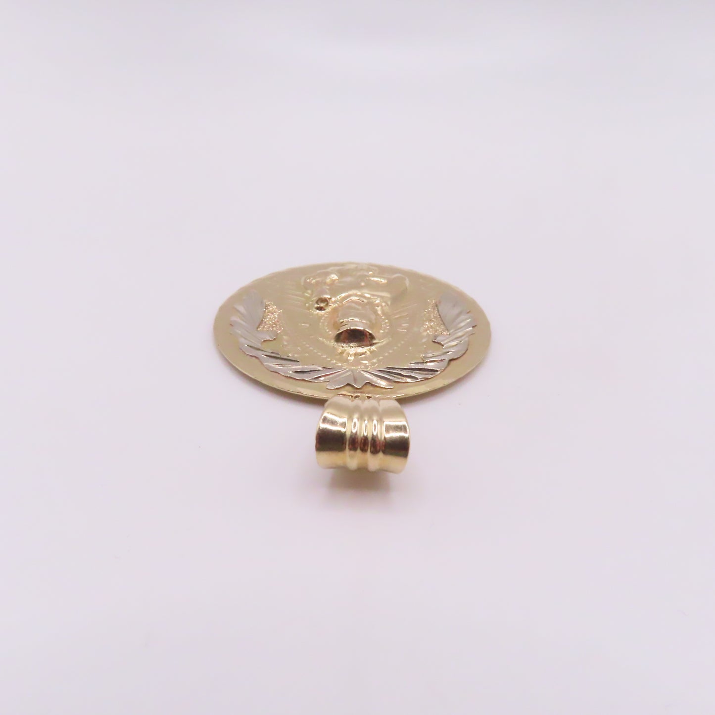 14K Two Tone Yellow & White Gold Round Saint Barbara Medallion Pendant 2" 10g