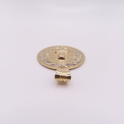 14K Two Tone Yellow & White Gold Round Saint Barbara Medallion Pendant 2" 10g