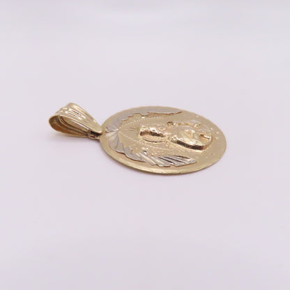 14K Two Tone Yellow & White Gold Round Saint Barbara Medallion Pendant 2" 10g