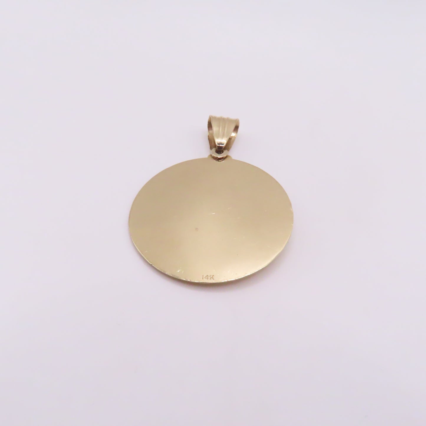 14K Two Tone Yellow & White Gold Round Saint Barbara Medallion Pendant 2" 10g