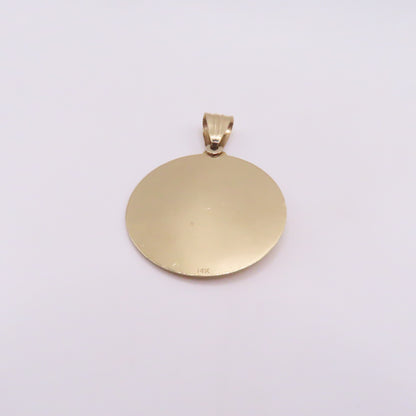 14K Two Tone Yellow & White Gold Round Saint Barbara Medallion Pendant 2" 10g