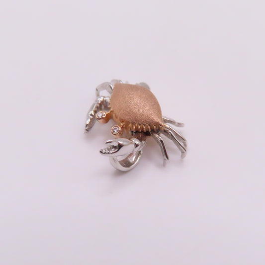 Denny Wong 14K Two Tone Rose & White Gold Diamond Crab Pendant Moveable Legs 3/4" 3.5g