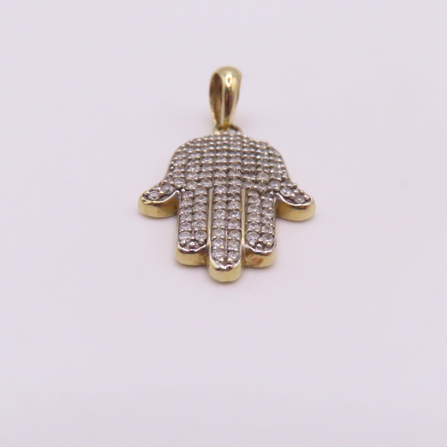 10K Yellow Gold Diamond Pavé Hamsa Hand Pendant 1" 2.7g