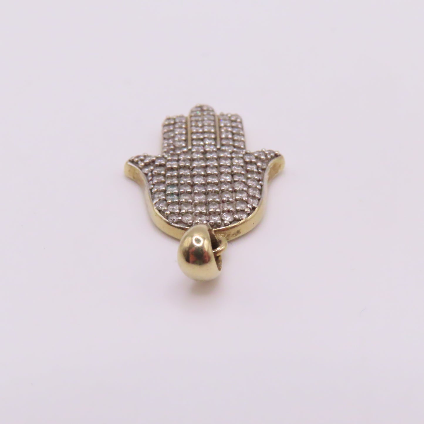 10K Yellow Gold Diamond Pavé Hamsa Hand Pendant 1" 2.7g