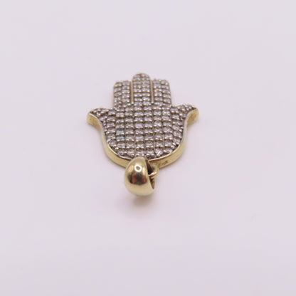 10K Yellow Gold Diamond Pavé Hamsa Hand Pendant 1" 2.7g