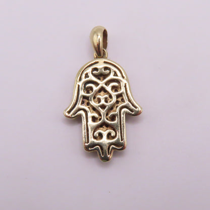 10K Yellow Gold Diamond Pavé Hamsa Hand Pendant 1" 2.7g