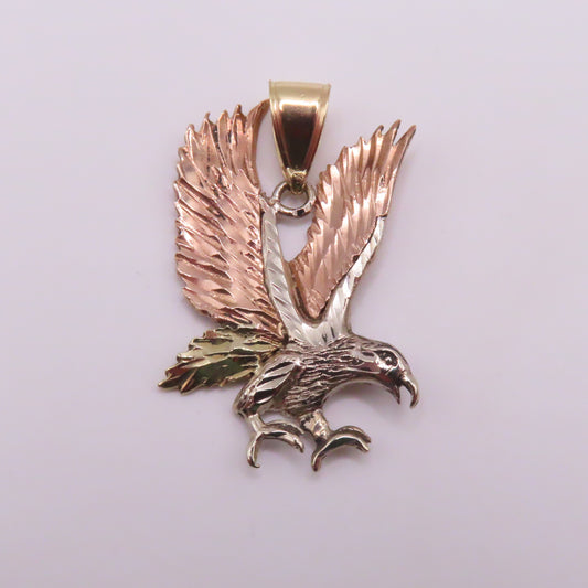 14K Tri Tone Gold Flying Eagle Pendant 1-1/2" 6g