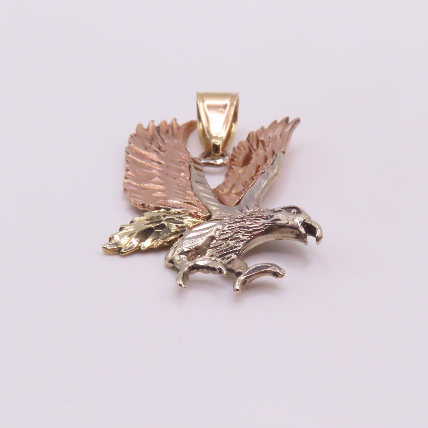 14K Tri Tone Gold Flying Eagle Pendant 1-1/2" 6g