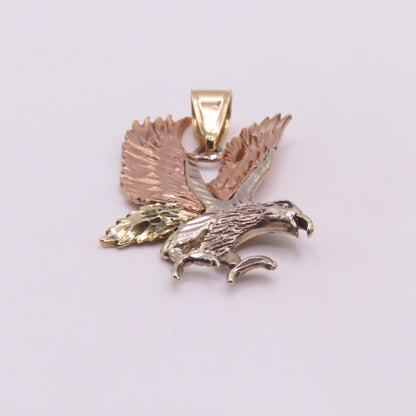 14K Tri Tone Gold Flying Eagle Pendant 1-1/2" 6g