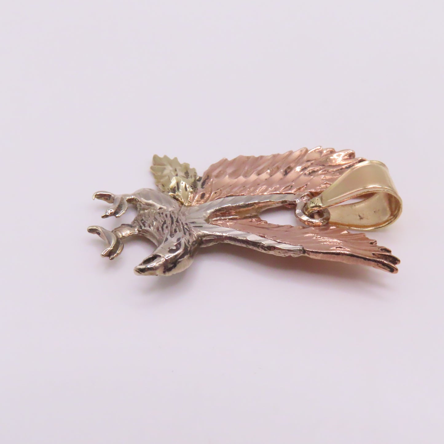 14K Tri Tone Gold Flying Eagle Pendant 1-1/2" 6g