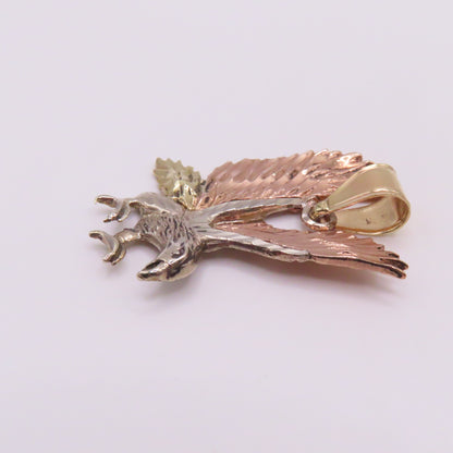14K Tri Tone Gold Flying Eagle Pendant 1-1/2" 6g