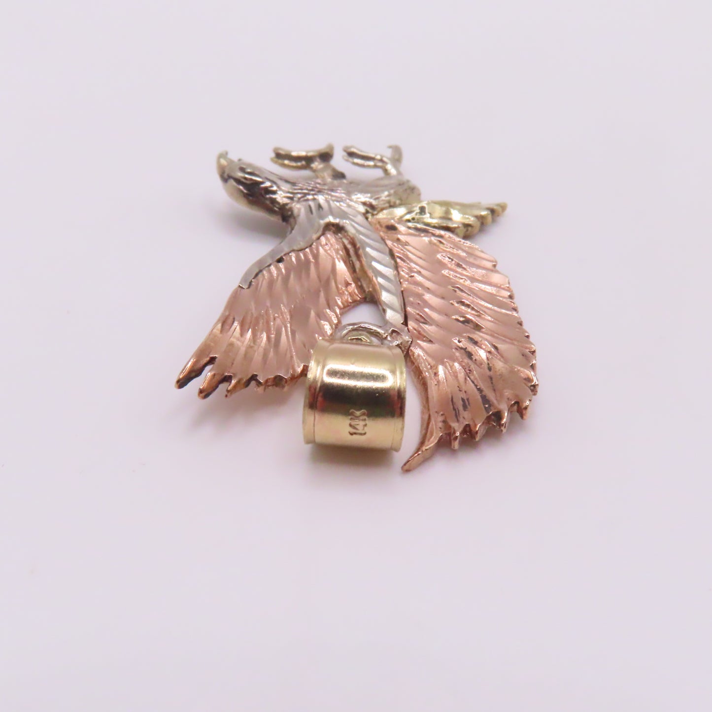 14K Tri Tone Gold Flying Eagle Pendant 1-1/2" 6g