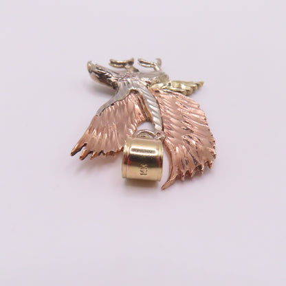 14K Tri Tone Gold Flying Eagle Pendant 1-1/2" 6g