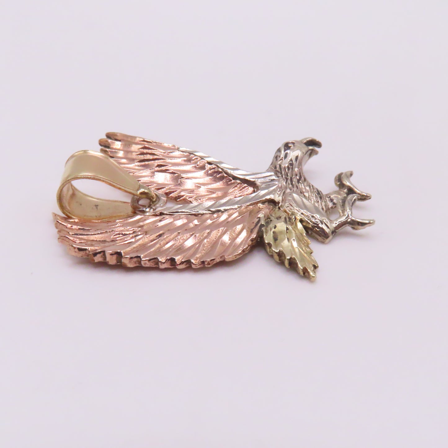 14K Tri Tone Gold Flying Eagle Pendant 1-1/2" 6g