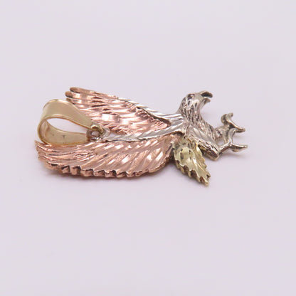 14K Tri Tone Gold Flying Eagle Pendant 1-1/2" 6g